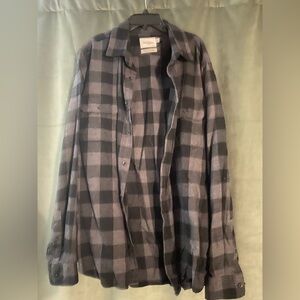 Goodfellow & Co Black and Gray Plaid Casual Button Down Shirt